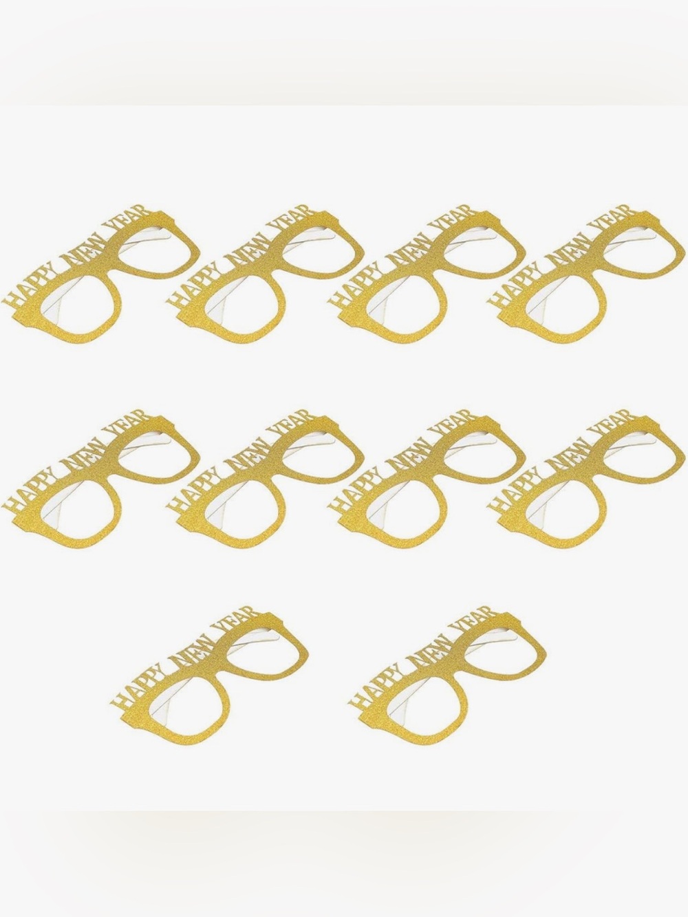 Gold "Happy New Year" Party Glasses - Pack of 10 Festive Photo Props